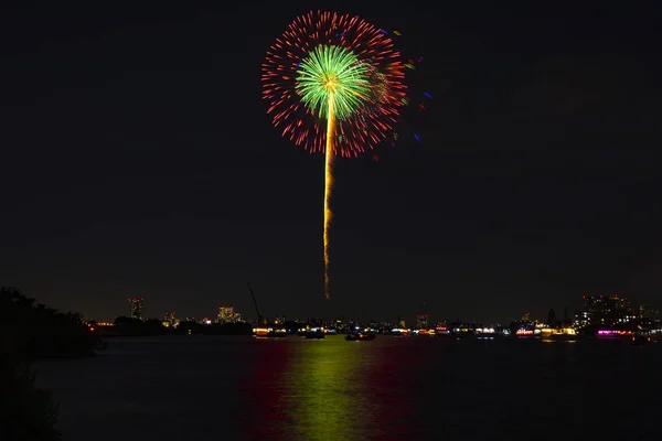 Fuegos artificiales cerca del río Edogawabashi en Tokio tiro ancho — Foto de Stock