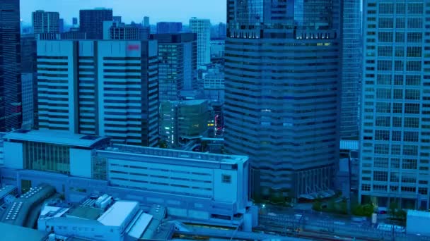 位于东京新川的一座城市，暮色朦胧的暮色笼罩着长镜头 — 图库视频影像