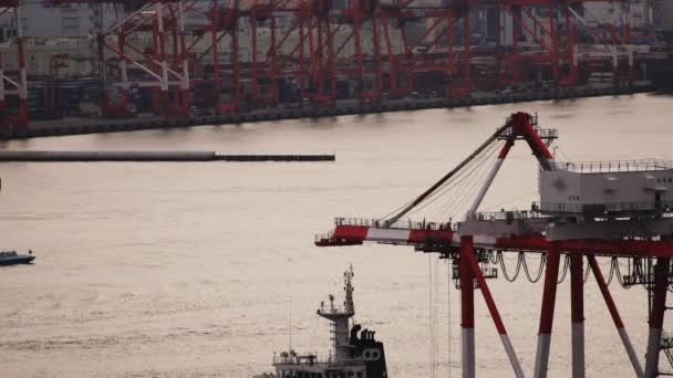 Une grue mobile dans la baie de Tokyo long shot — Video