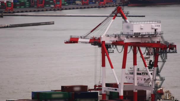 东京港湾地区的一台移动式起重机 — 图库视频影像