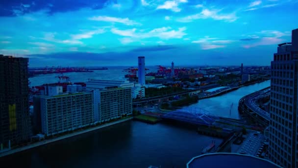 新川东京海湾附近城市景观的日落时间- -广角镜头倾斜 — 图库视频影像