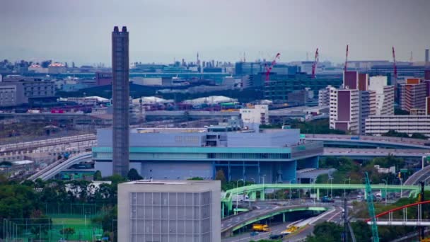 Uma cronologia da paisagem urbana perto da área da baía em Shinagawa Tóquio tiro longo panning — Vídeo de Stock