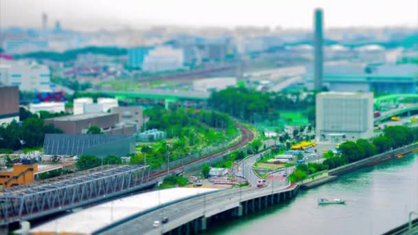 Uma cronologia da paisagem urbana perto da área da baía em Shinagawa Tokyo tiltshift inclinação — Vídeo de Stock