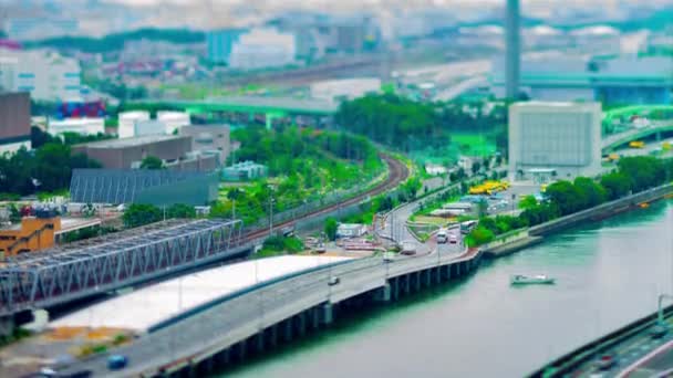 Timelapse of cityscape near the bay area in Shinagawa Tokyo tiltshift tiltshift нахил — стокове відео