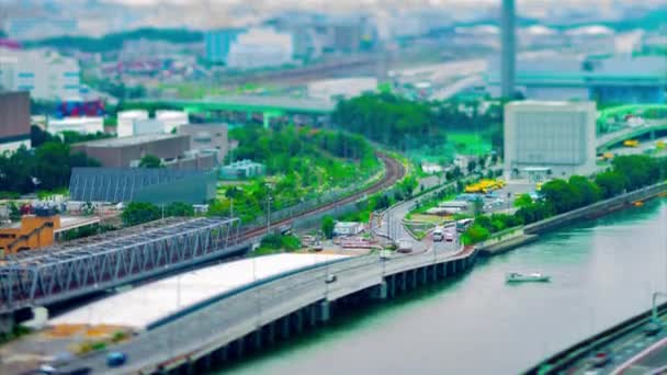 Un timelapse di paesaggio urbano vicino all'area della baia di Shinagawa Tokyo tiltshift tilting — Video Stock