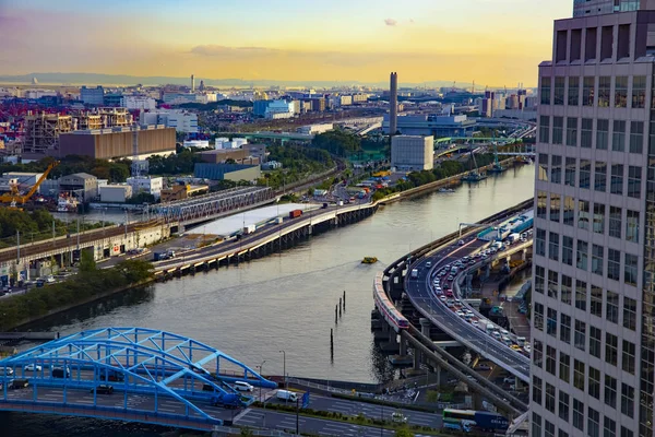 En stadsbild nära bukten i Shinagawa Tokyo långsökt — Stockfoto