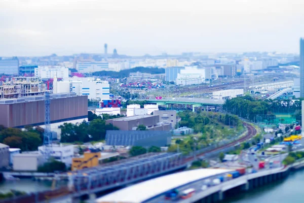 Een stadsgezicht in de buurt van de baai in Shinagawa Tokyo tiltshift — Stockfoto