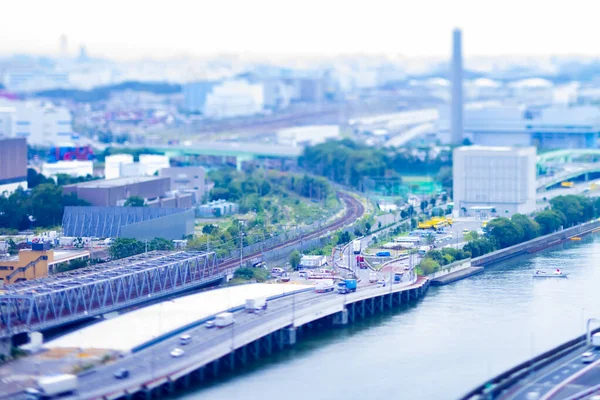 Ein Stadtbild in der Nähe der Bucht in Shinagawa Tokyo tiltshift — Stockfoto