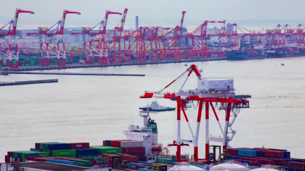 Un timelapse de grúas en movimiento en el área de la bahía en Tokio tiro largo — Vídeo de stock