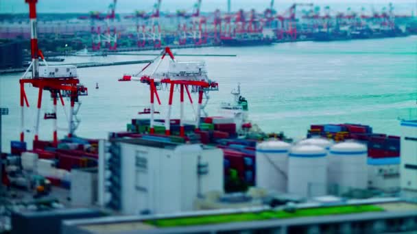 En timelapse av rörliga kranar i Bay-området i Tokyo tiltshift lutning — Stockvideo