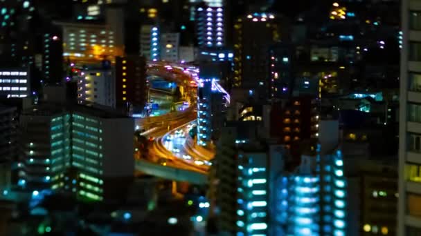 Μια νύχτα timelapse της εθνικής οδού στην αστική πόλη στο Τόκιο tiltshift zoom — Αρχείο Βίντεο