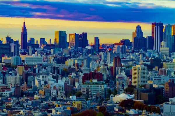 Een schemering van de stad landschap in Tokio hoge hoek brede schot — Stockfoto