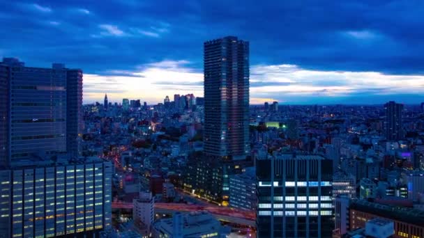 東京の街並の夕暮れ時のタイムラプス高角度ワイドショットズーム — ストック動画