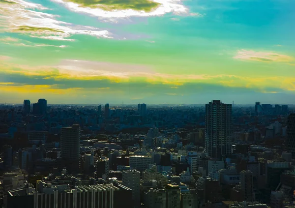 Een stad landschap in Tokio hoge hoek lange schot — Stockfoto