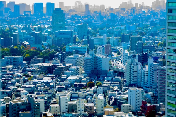 Uma paisagem urbana em miniatura em Tóquio ângulo alto tiltshift tiro longo — Fotografia de Stock
