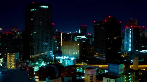 Un calendario di alba di paesaggio urbano in Tokio alto angolo zoom colpo lungo — Video Stock