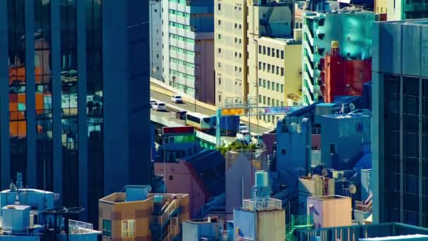 Een timelapse van de stad landschap op de stedelijke stad in Tokio lange shot hoge hoek kantelen — Stockvideo