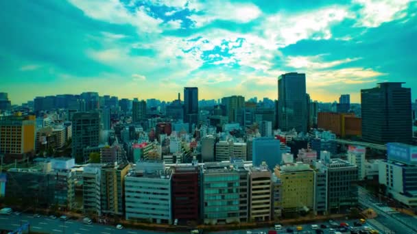 Časový průběh městské krajiny v Tokiu širokoúhlý úhel sklonu — Stock video