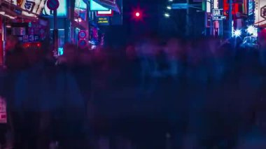 Shinjuku Tokyo 'nun şehir merkezindeki neon sokağının gece görüntüsü.