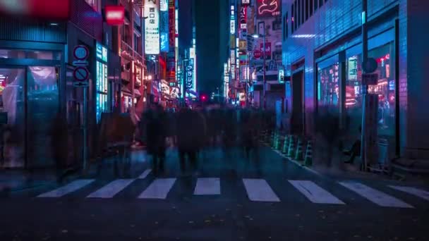 Uma cronologia noturna da rua de néon no centro da cidade em Shinjuku Tokyo inclinação de tiro médio — Vídeo de Stock