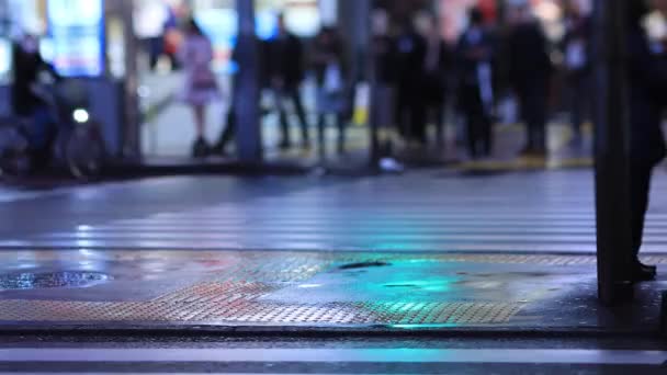 Walking people at the crossing in Shinjuku Tokyo rainy day at night — Stock Video