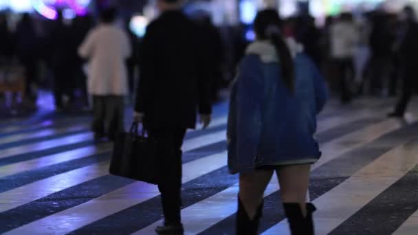 Walking people at the crossing in Shinjuku Tokyo rainy day at night — Stockvideo