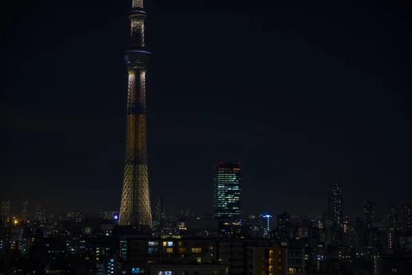 Une nuit Tokyo ciel arbre à la ville urbaine de Tokyo plan large — Photo