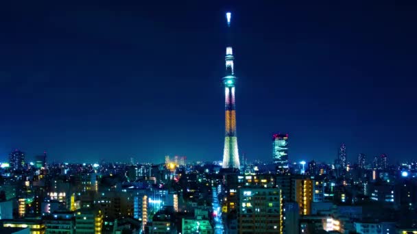 Ein nächtlicher Zeitraffer des Tokioter Himmelsbaums in der Großstadt Tokio — Stockvideo