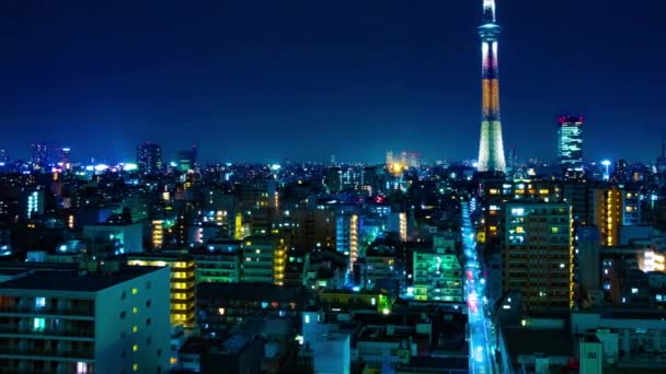 Tokyo 'daki şehir şehrindeki Tokyo gökyüzü ağacının gece görüntüsü. — Stok video