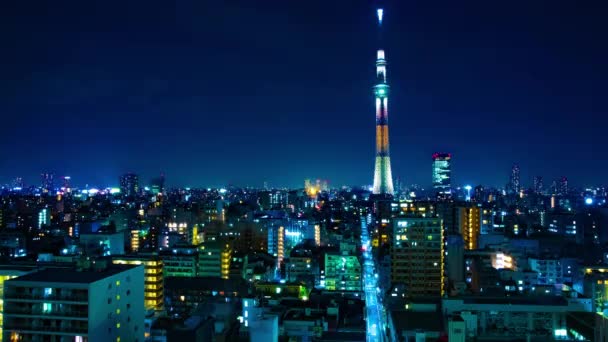 A night timelapse of Tokyo sky tree at the urban city in Tokyo wide shot — 비디오