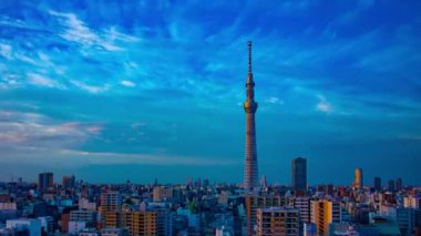 Şehir merkezinin alacakaranlık zamanı yüksek açılı geniş açılı görüntüsü.