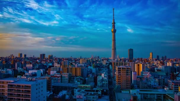 Ένα dusk timelapse του cityscape στην αστική πόλη υψηλής γωνίας ευρύ πλάνο — Αρχείο Βίντεο