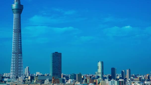 Ein Zeitraffer in der Nähe des Tokyo-Himmelsbaums in der städtischen Stadt in Tokyo Long Shot Panning — Stockvideo