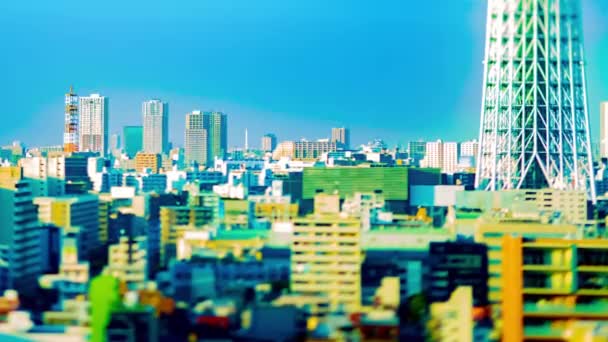 Een timelapse nabij Tokio lucht boom bij de stedelijke stad in Tokio tiltshift zoom — Stockvideo