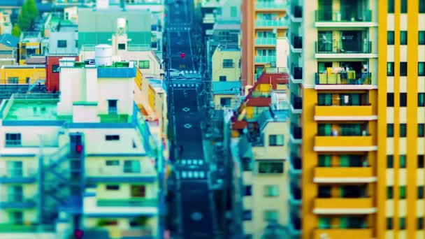 Хронология миниатюрного городского пейзажа в городе Токио с высоким углом обзора — стоковое видео