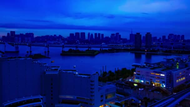 아리 케 도쿄의 높은 각도의 샷 확대에 있는 도시 도시 베이 지역의 황혼 시간 측정 — 비디오