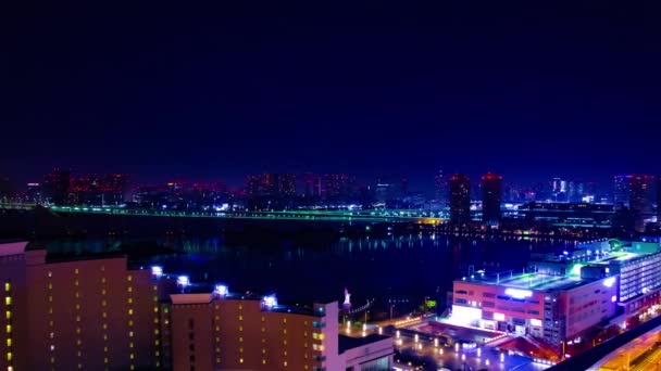 Μια αυγή timelapse στην περιοχή κόλπο στην Odaiba Τόκιο υψηλής γωνίας ευρύ πλάνο panning — Αρχείο Βίντεο