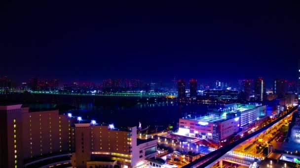 Время рассвета в районе залива в Одайба Токио под высоким углом наклона выстрела — стоковое видео