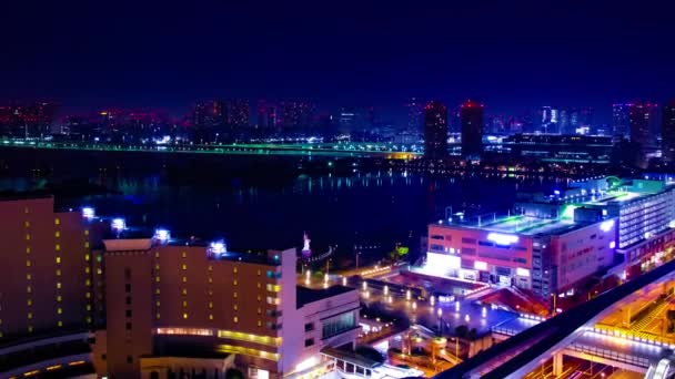 Μια αυγή timelapse στην περιοχή κόλπο στην Odaiba Τόκιο υψηλής γωνίας μεγάλο πλάνο zoom — Αρχείο Βίντεο