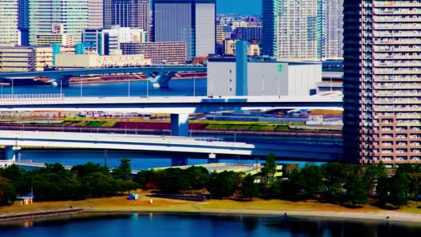 A timelapse of highway at the urban city in Tokyo long shot panning — Stock Video