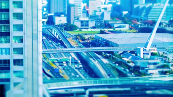 Een tijdspanne van miniature rijweg bij de stedelijke stad in Tokio tiltshift — Stockvideo