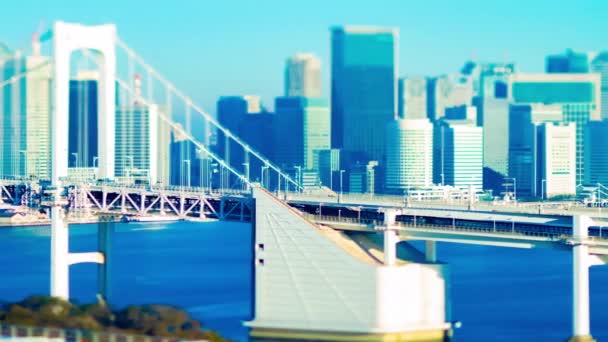 Un timelapse de la autopista del puente en la ciudad urbana de Tokio inclinación desplazamiento panorámico — Vídeo de stock