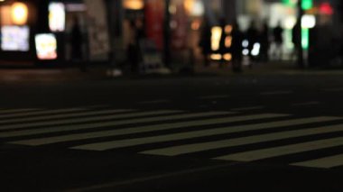 Shinbashi Tokyo 'nun neon kasabasında gece vakti yürüyen insanlar.