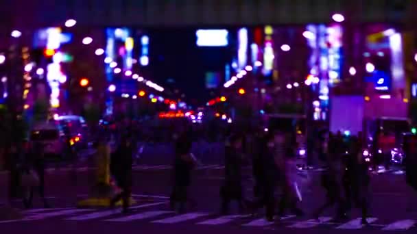 Un timelapse noche de la calle de neón en el centro de la ciudad en Akihabara Tokio zoom tiro largo — Vídeos de Stock