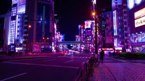 东京秋叶原商业区霓虹灯街的一个夜晚过去了 — 图库视频影像