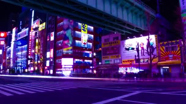 在东京秋叶原市中心的霓虹灯街，一个夜晚过去了。 — 图库视频影像