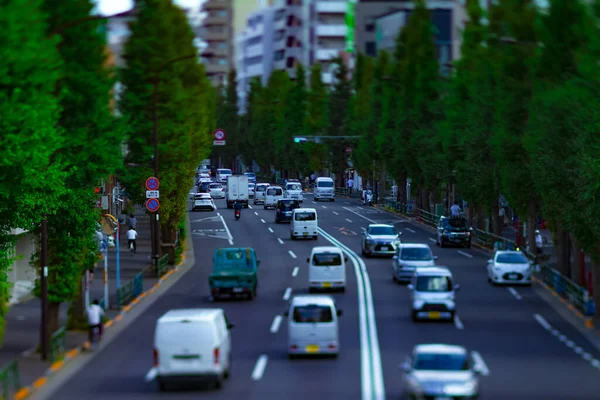 A miniature city street at Oume avenue in Tokyo daytime tiltshift — Stock Photo, Image