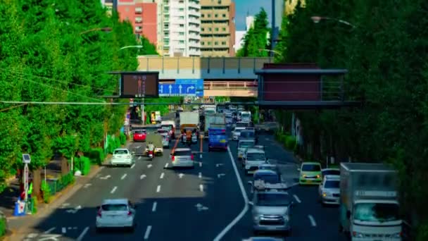 Un timelapse de la calle de la ciudad en miniatura en la avenida Oume en Tokio inclinación de la inclinación diurna — Vídeo de stock