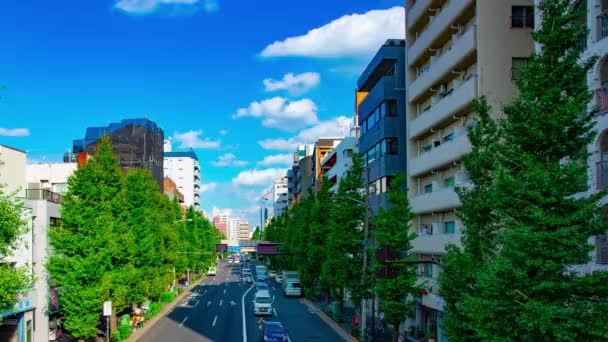 En timelapse av stadens gata på Oume Avenue i Tokyo dagtid bred skott panorering — Stockvideo
