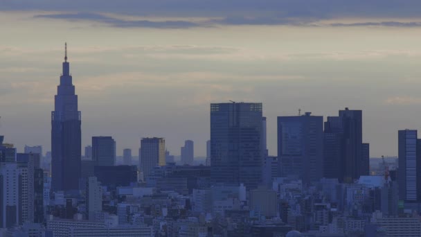 Сумерки панорамный городской пейзаж в городе Токио выстрел в длину — стоковое видео